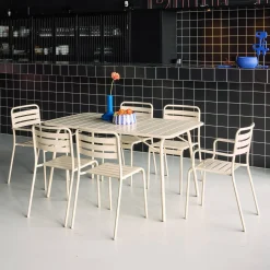 Set mesa de jardín bistró plegable de acero con 2 sillones y 4 sillas, 140cm