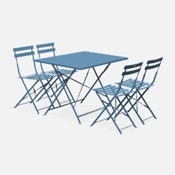 Set mesa de jardín bistró plegable de acero con 4 sillas, 110cm