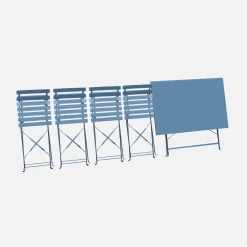 Set mesa de jardín bistró plegable de acero con 4 sillas, 110cm