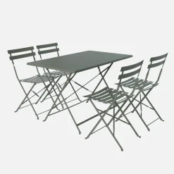 Set mesa de jardín bistró plegable de acero con 4 sillas, 110cm