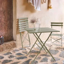 Set mesa de jardín bistró plegable de acero con 2 sillas, 70cm