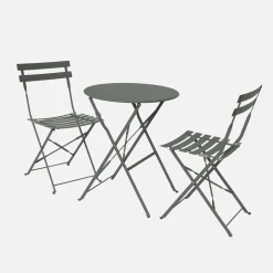 Set mesa de jardín bistró plegable de acero con 2 sillas, ø60cm