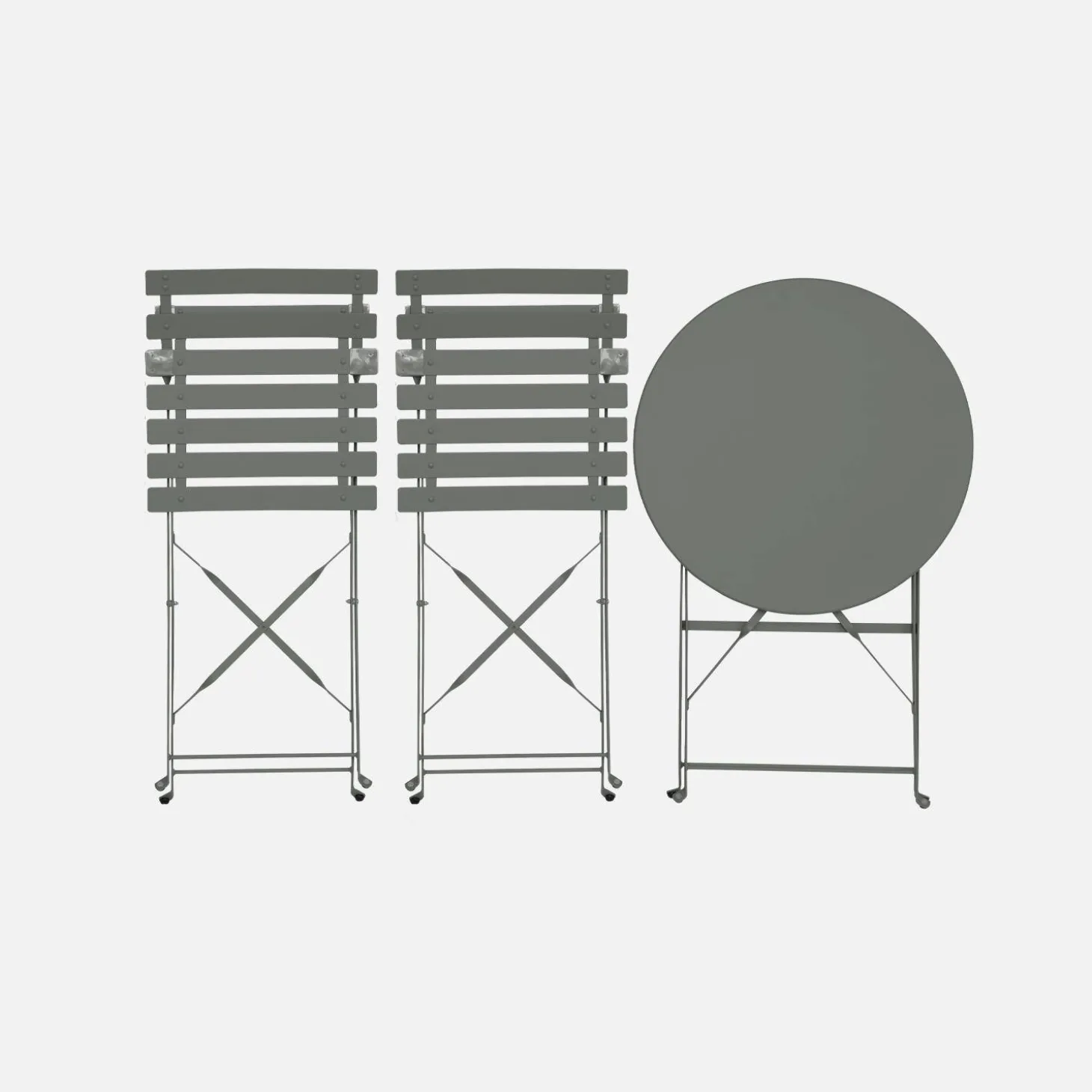 Set mesa de jardín bistró plegable de acero con 2 sillas, ø60cm