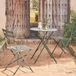 Set mesa de jardín bistró plegable de acero con 2 sillas, ø60cm