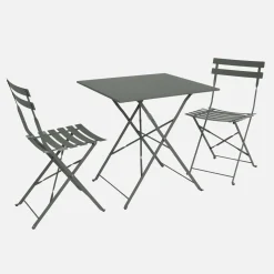 Set mesa de jardín bistró plegable de acero con 2 sillas, 70cm