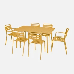Set mesa de jardín bistró plegable de acero con 2 sillones y 4 sillas, 140cm