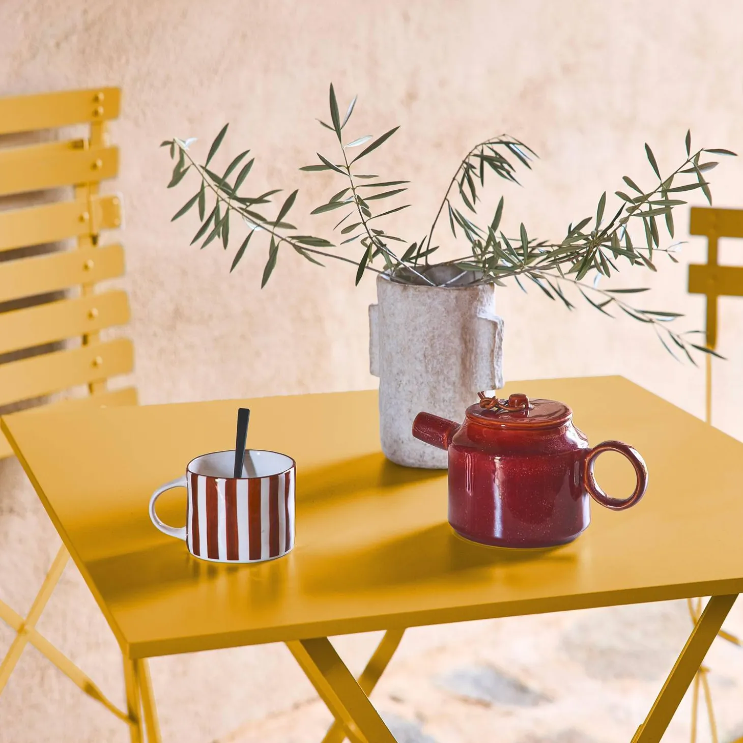 Set mesa de jardín bistró plegable de acero con 2 sillas, 70cm