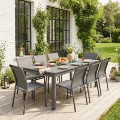 Set mesa de jardín extensible de aluminio de 8 a 10 sillas