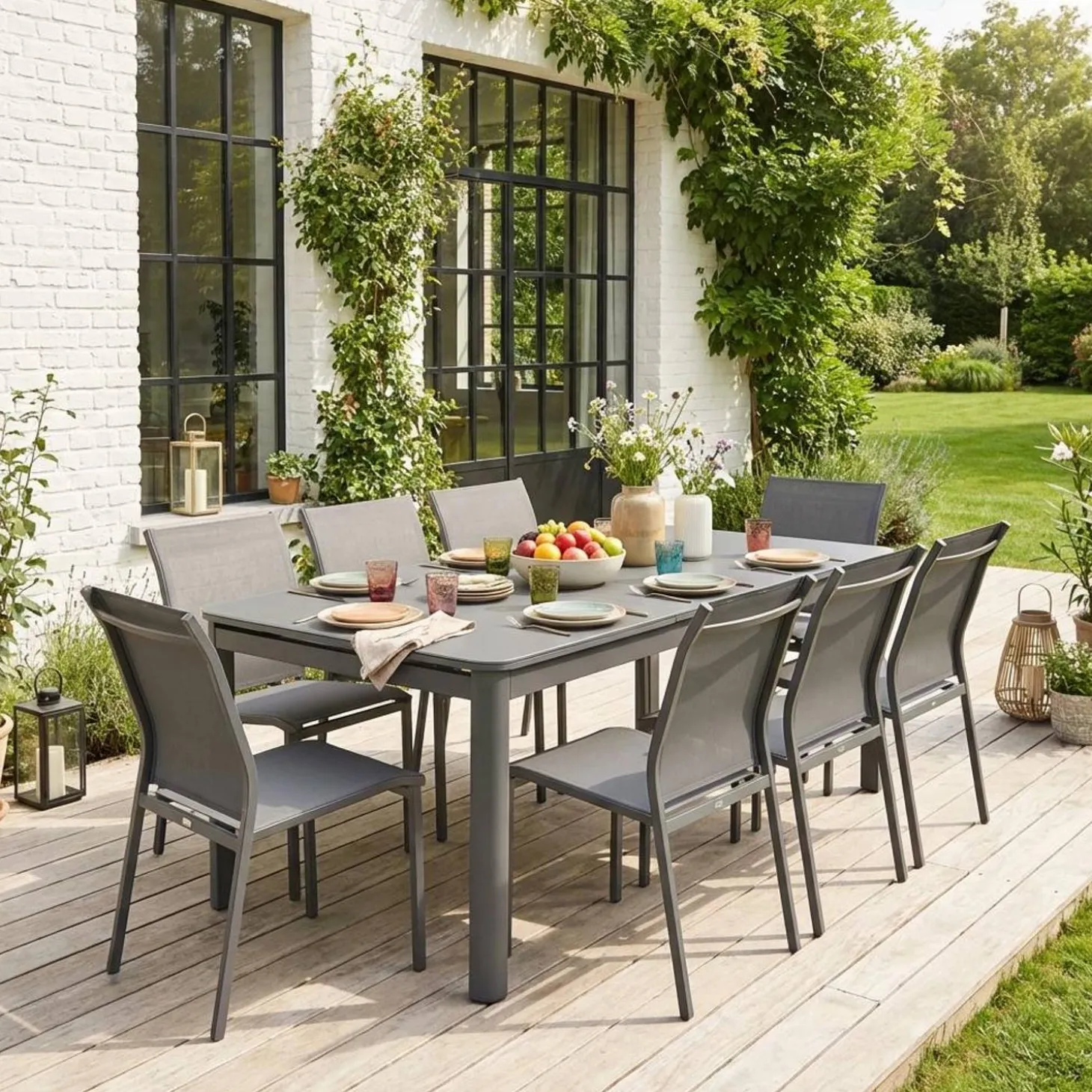 Set mesa de jardín extensible de aluminio de 8 a 10 sillas