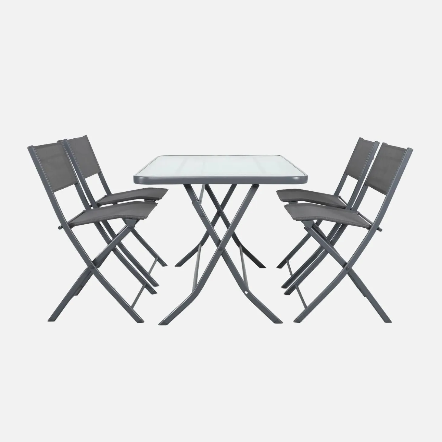Set mesa de jardín plegable de textileno y acero con 4 sillas
