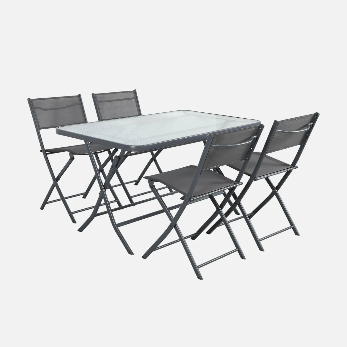 Set mesa de jardín plegable de textileno y acero con 4 sillas