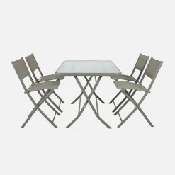 Set mesa de jardín plegable de textileno y acero con 4 sillas