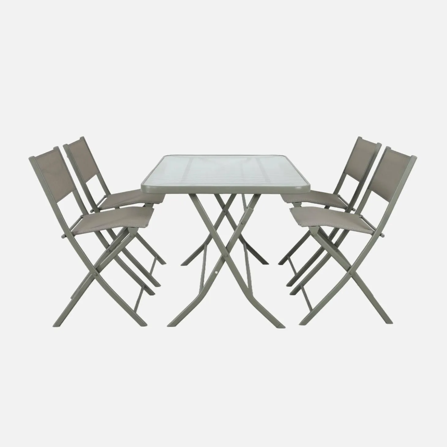 Set mesa de jardín plegable de textileno y acero con 4 sillas