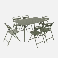 Set mesa de jardín plegable de metal con 6 asientos