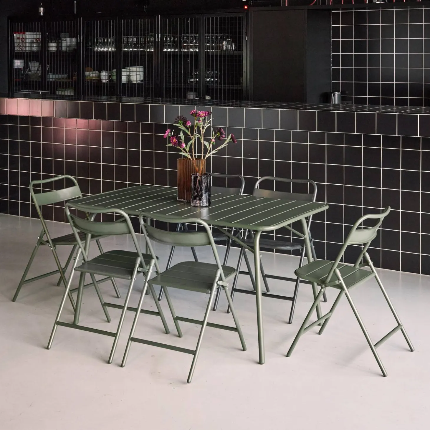Set mesa de jardín plegable de metal con 6 asientos