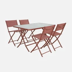 Set mesa de jardín plegable de textileno y acero con 4 sillas