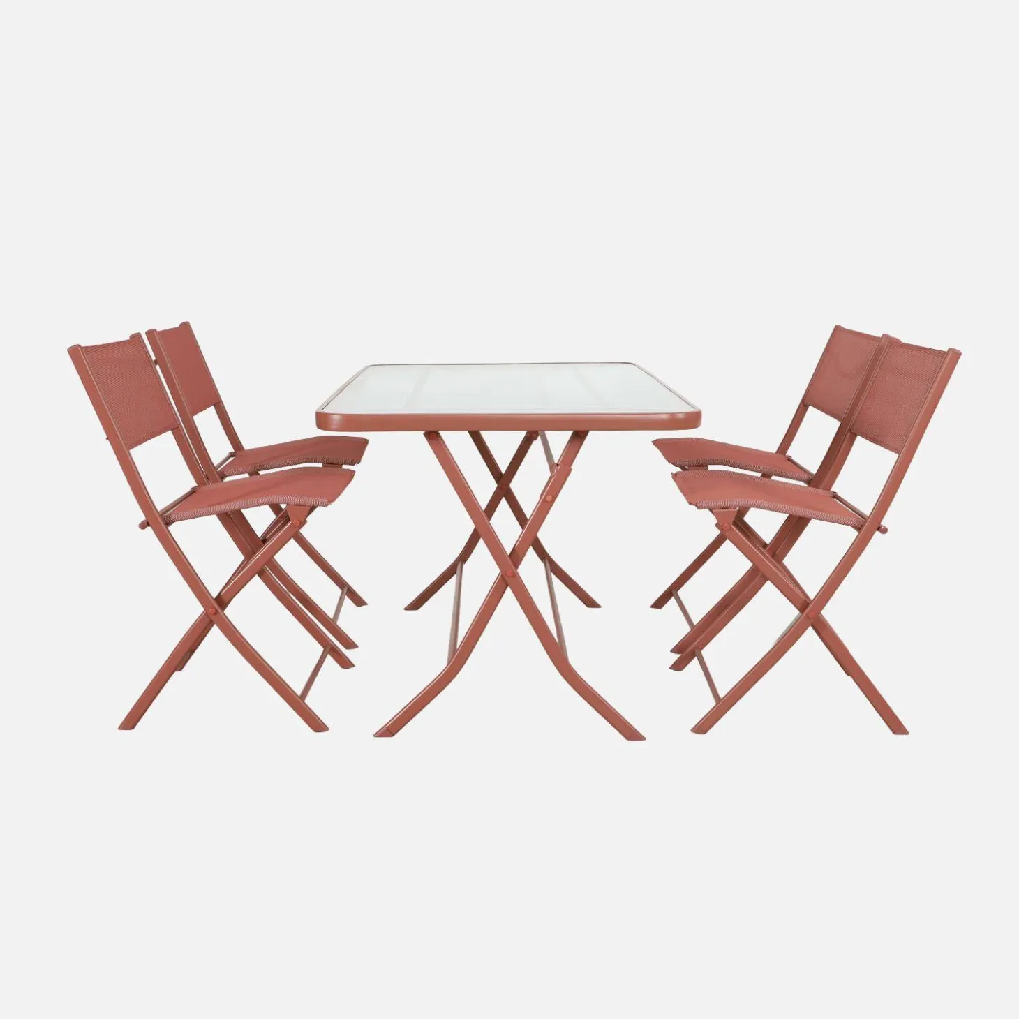 Set mesa de jardín plegable de textileno y acero con 4 sillas