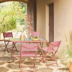 Set mesa de jardín plegable de textileno y acero con 4 sillas