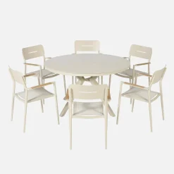 Set mesa de jardín redonda de aluminio y vidrio con 6 sillas