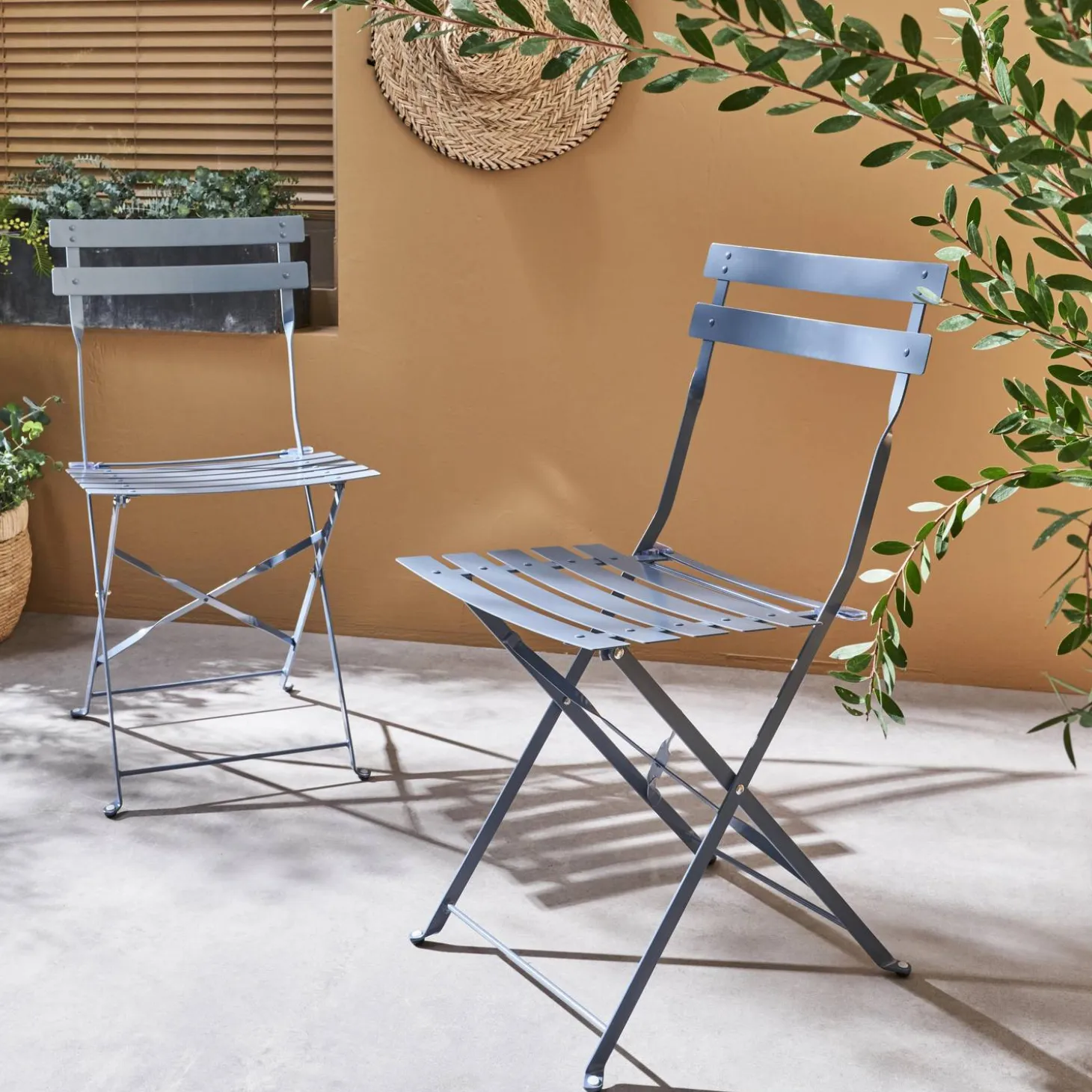 Set sillas de jardín plegables de metal, 2 asientos