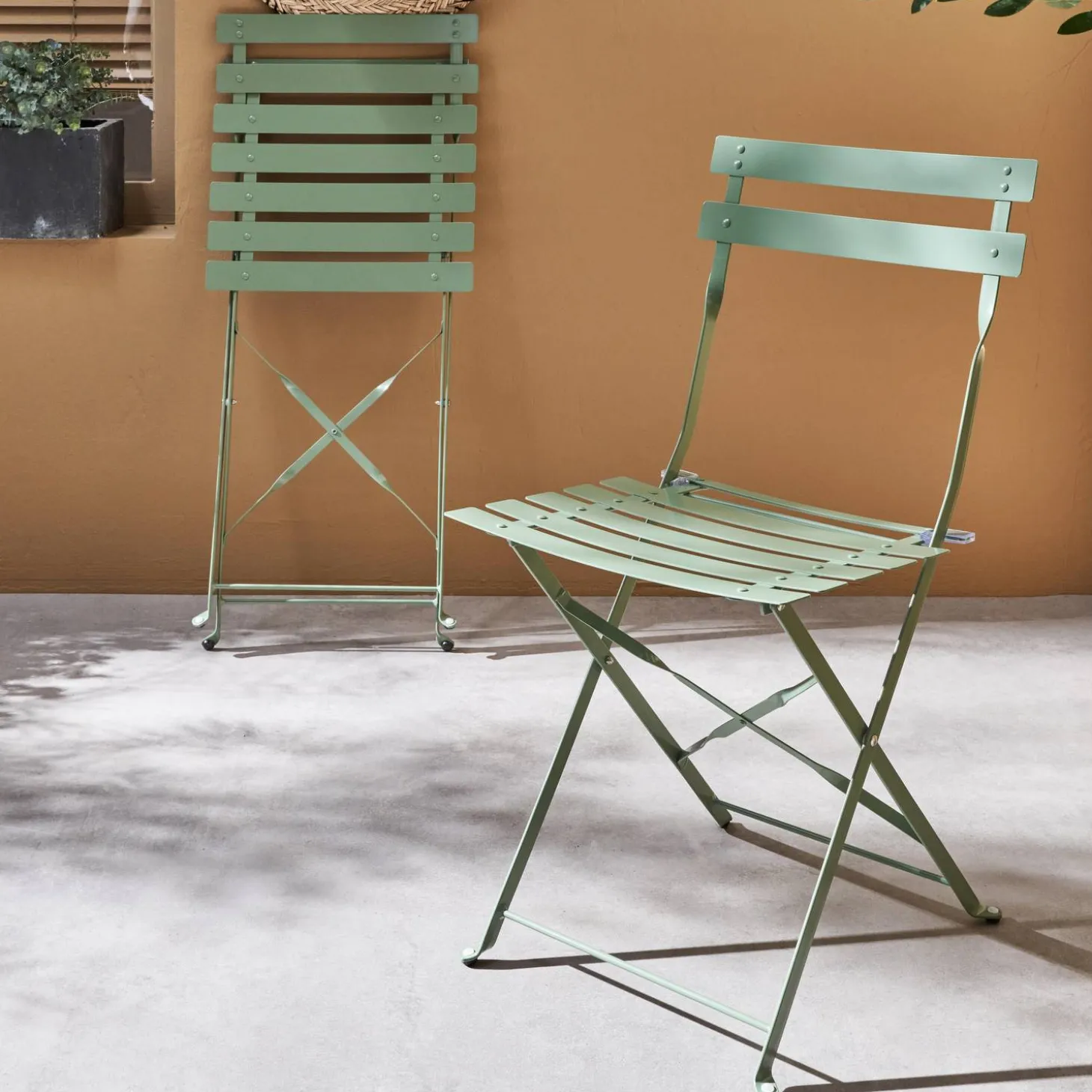 Set sillas de jardín plegables de metal, 2 asientos