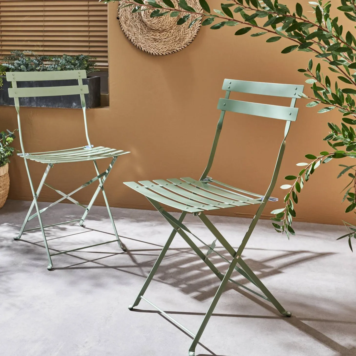Set sillas de jardín plegables de metal, 2 asientos