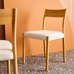 Silla bohemia de madera de hevea y tela simple, set de 2