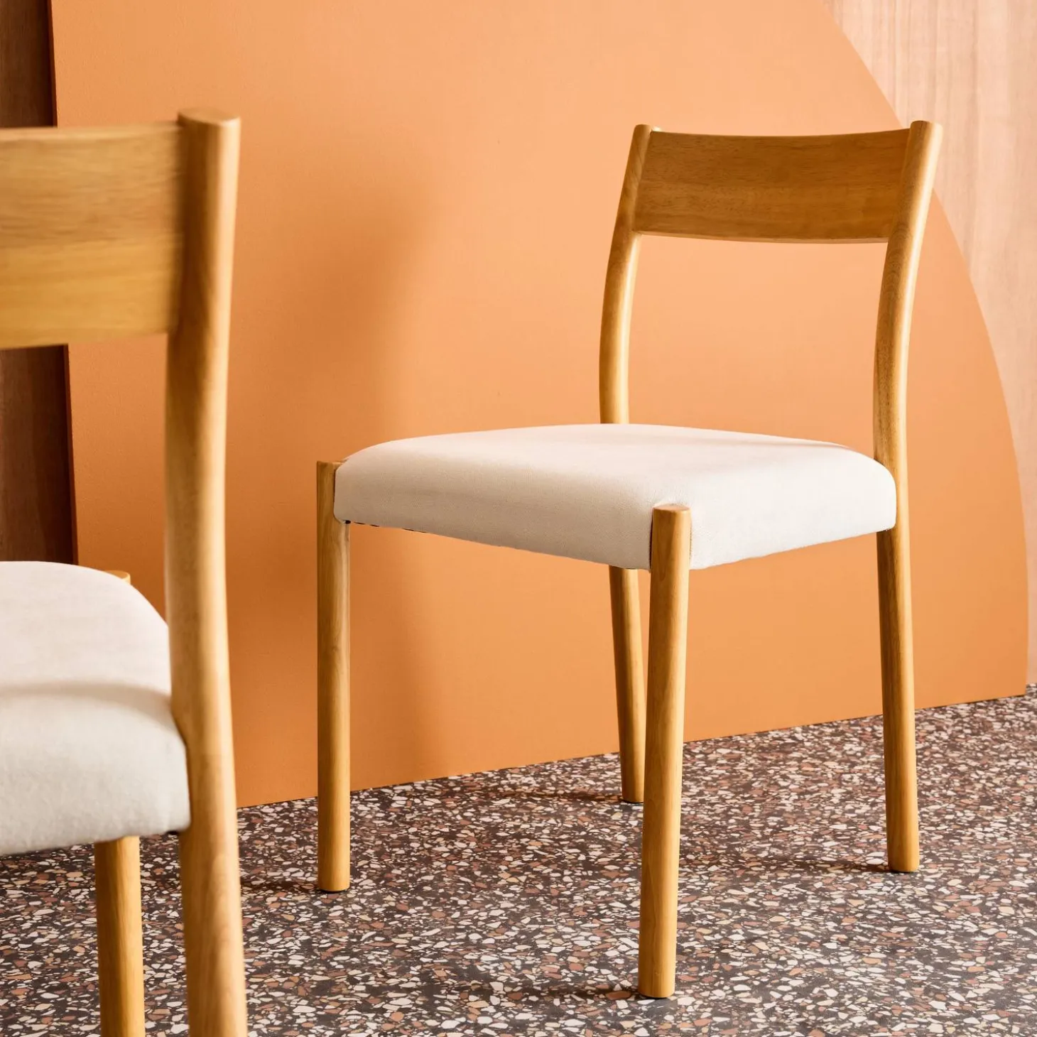 Silla bohemia de madera de hevea y tela simple, set de 2