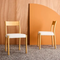 Silla bohemia de madera de hevea y tela simple, set de 2