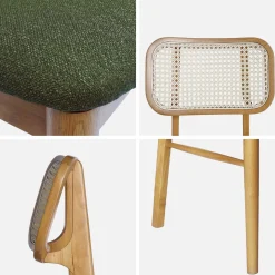 Silla bohemia de madera de hevea y rejilla, set de 2