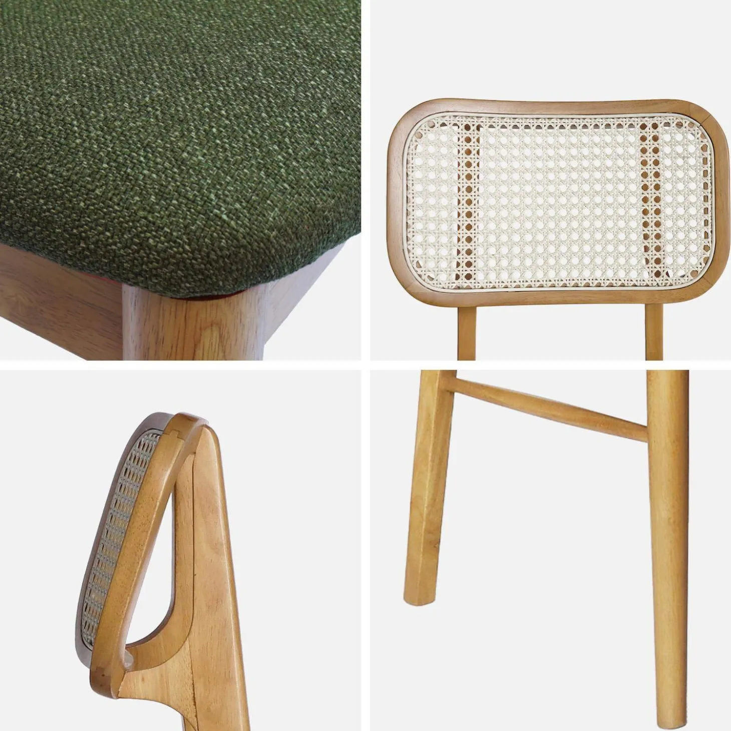 Silla bohemia de madera de hevea y rejilla, set de 2