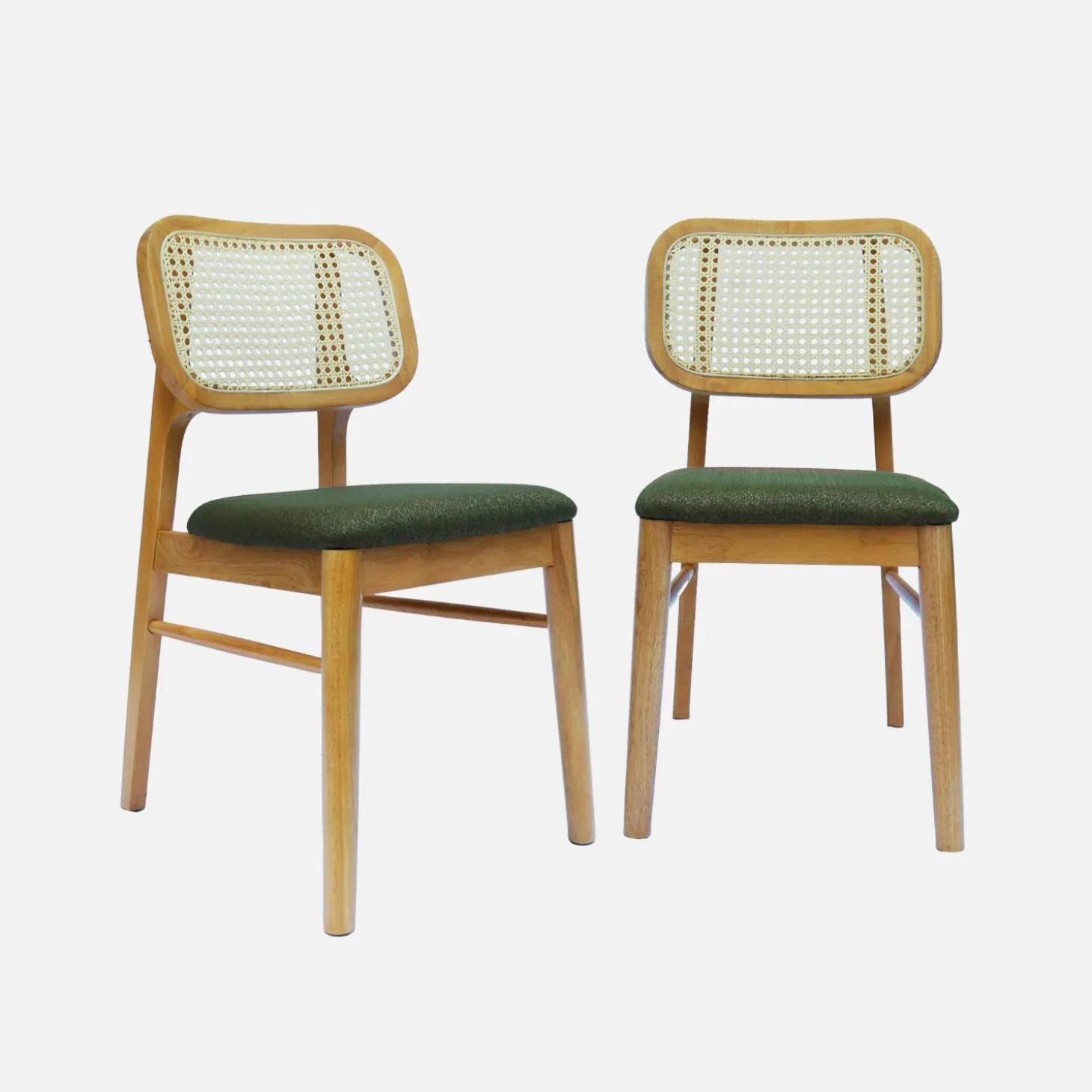 Silla bohemia de madera de hevea y rejilla, set de 2