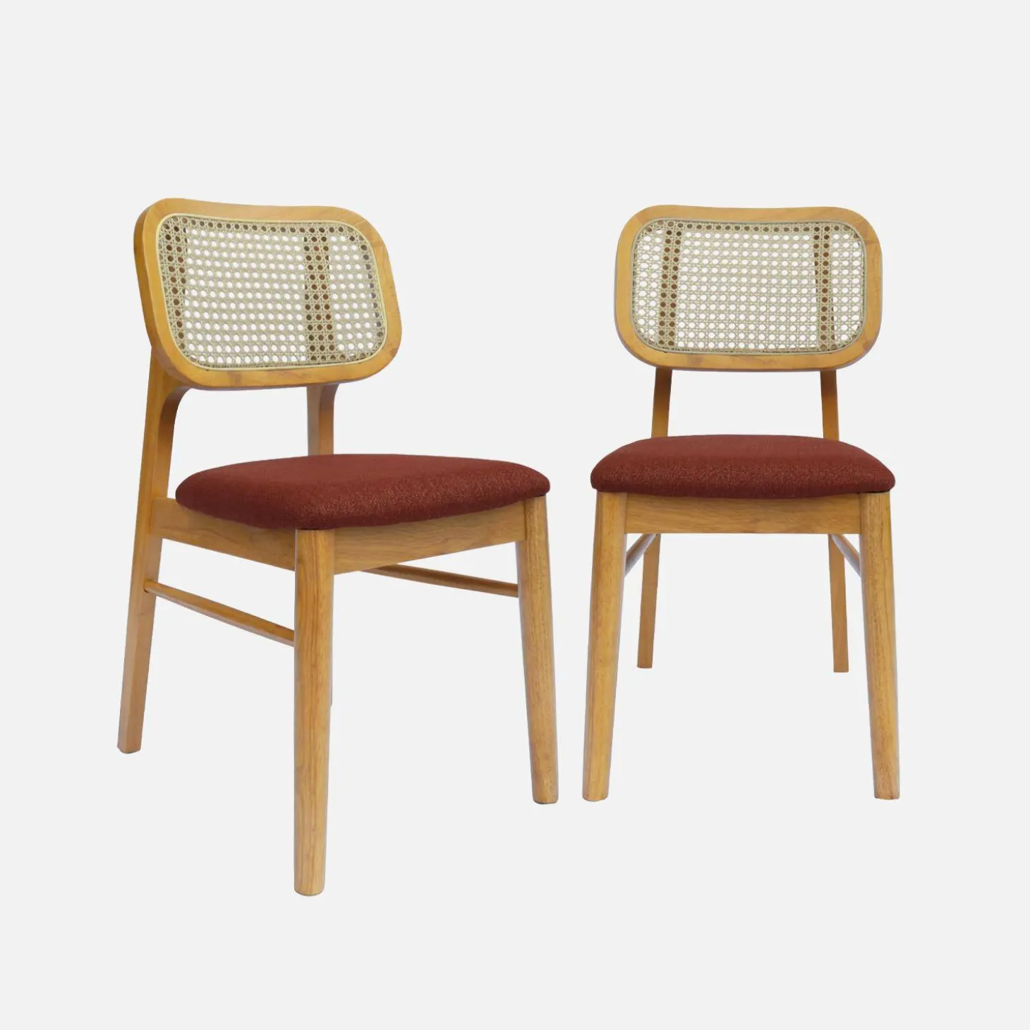 Silla bohemia de madera de hevea y rejilla, set de 2