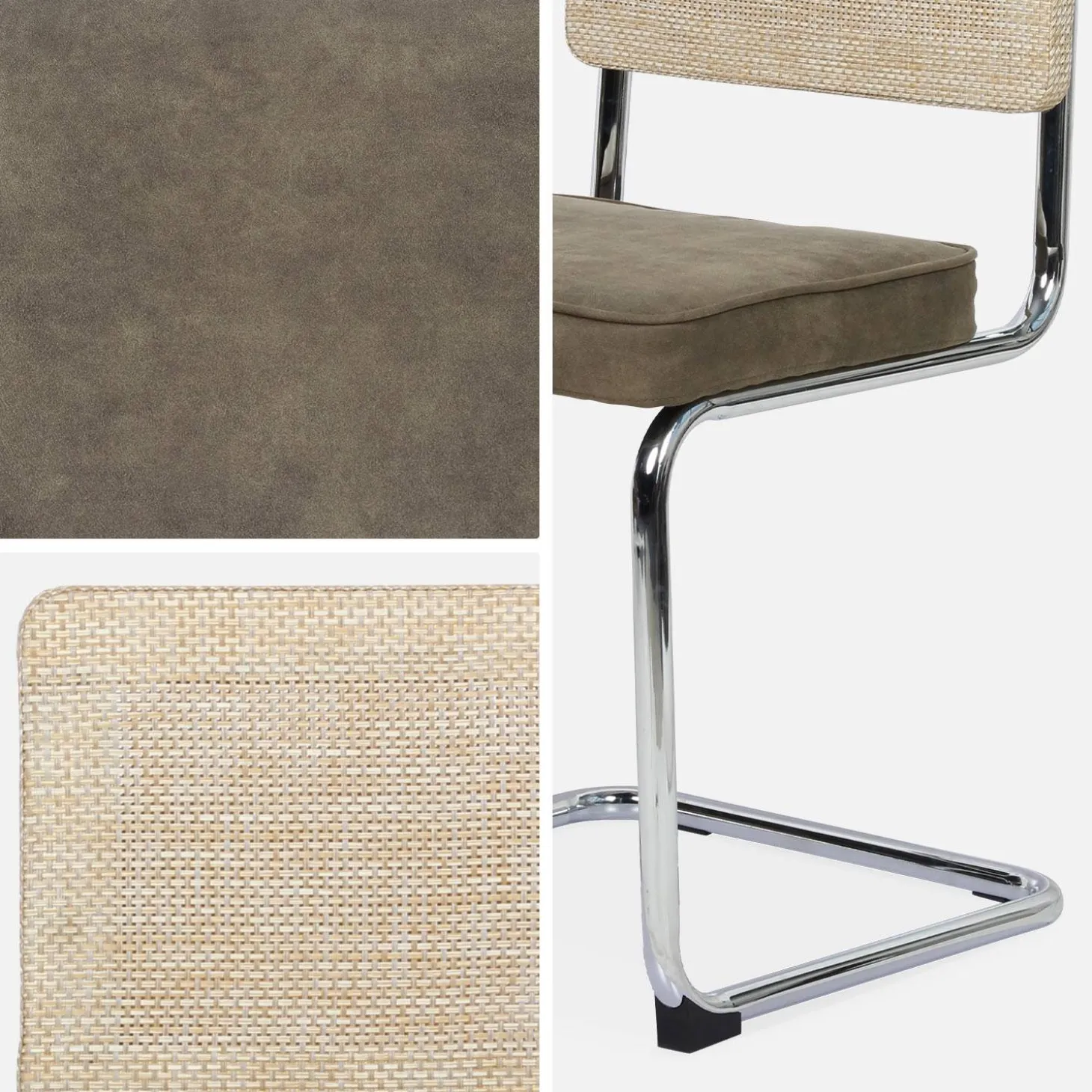 Silla cantilever con respaldo efecto ratán, set de 2