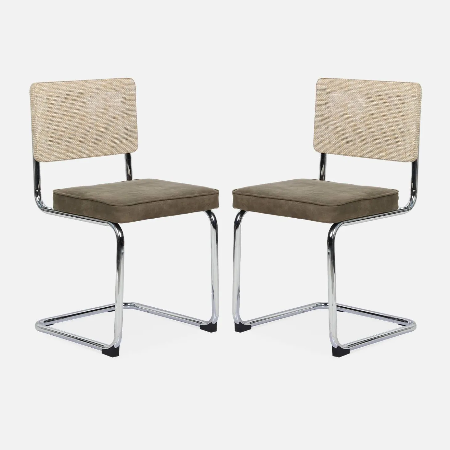 Silla cantilever con respaldo efecto ratán, set de 2