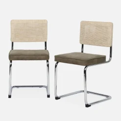 Silla cantilever con respaldo efecto ratán, set de 2