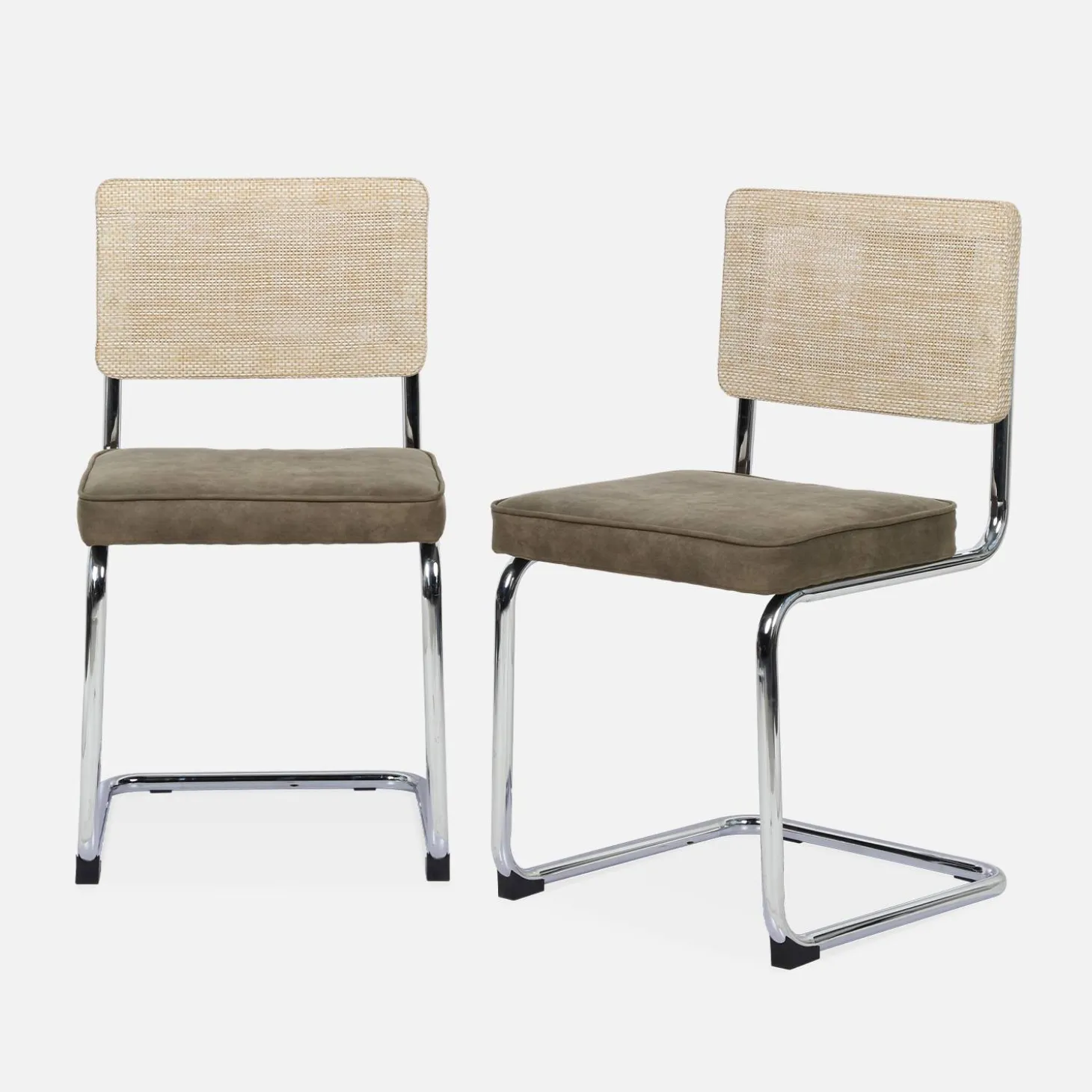 Silla cantilever con respaldo efecto ratán, set de 2