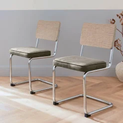 Silla cantilever con respaldo efecto ratán, set de 2