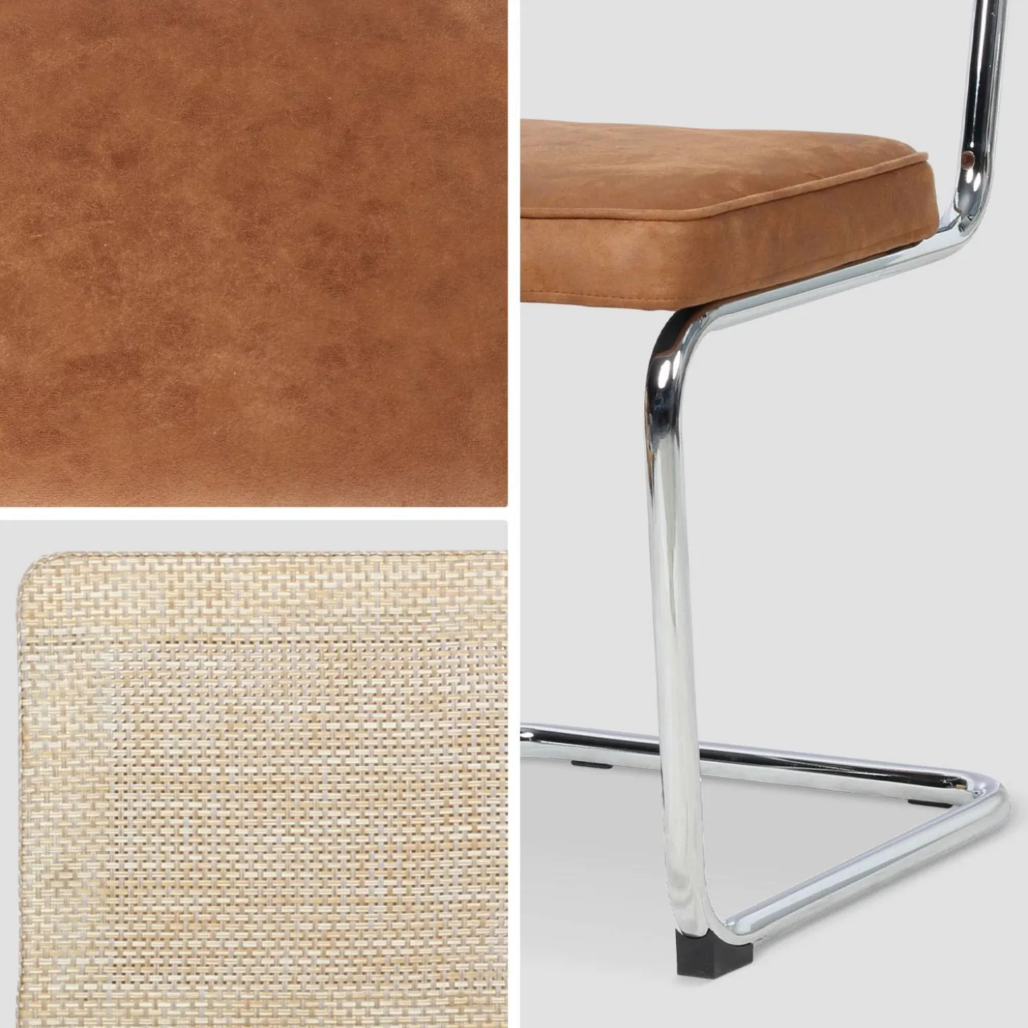 Silla cantilever con respaldo efecto ratán, set de 2