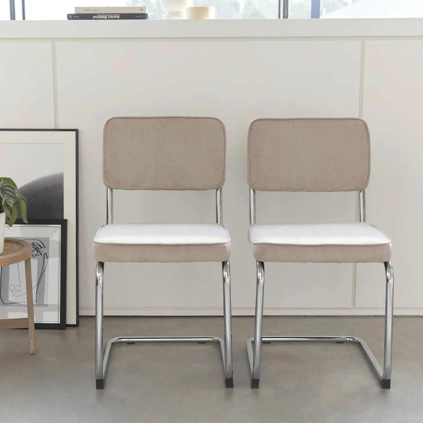 Silla cantilever de pana, set de 2