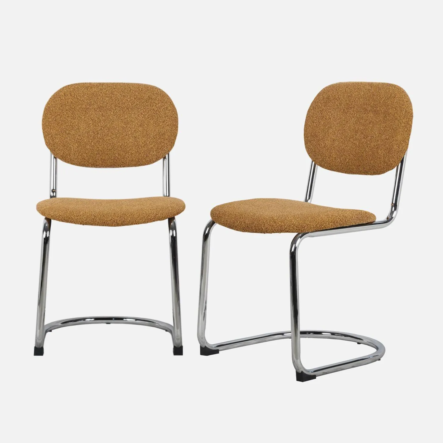 Silla cantilever redondeada de metal, borreguito texturizado y patas cromadas, set de 2