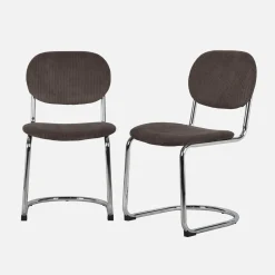 Silla cantilever redondeada de metal, pana y patas cromadas, set de 2