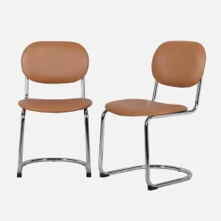 Silla cantilever redondeada de metal, polipiel y patas cromadas, set de 2