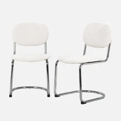 Silla cantilever redondeada de metal, tela chenille y patas cromadas ,set de 2