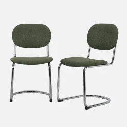 Silla cantilever redondeada de metal, borreguito texturizado y patas cromadas, set de 2