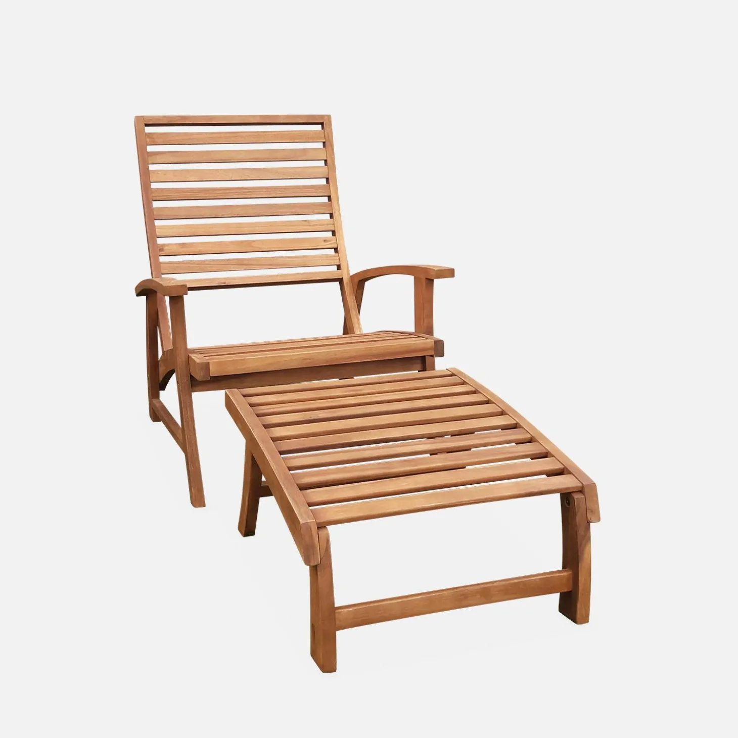 Silla con reposapiés de madera, set de 2