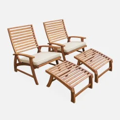Silla con reposapiés de madera, set de 2