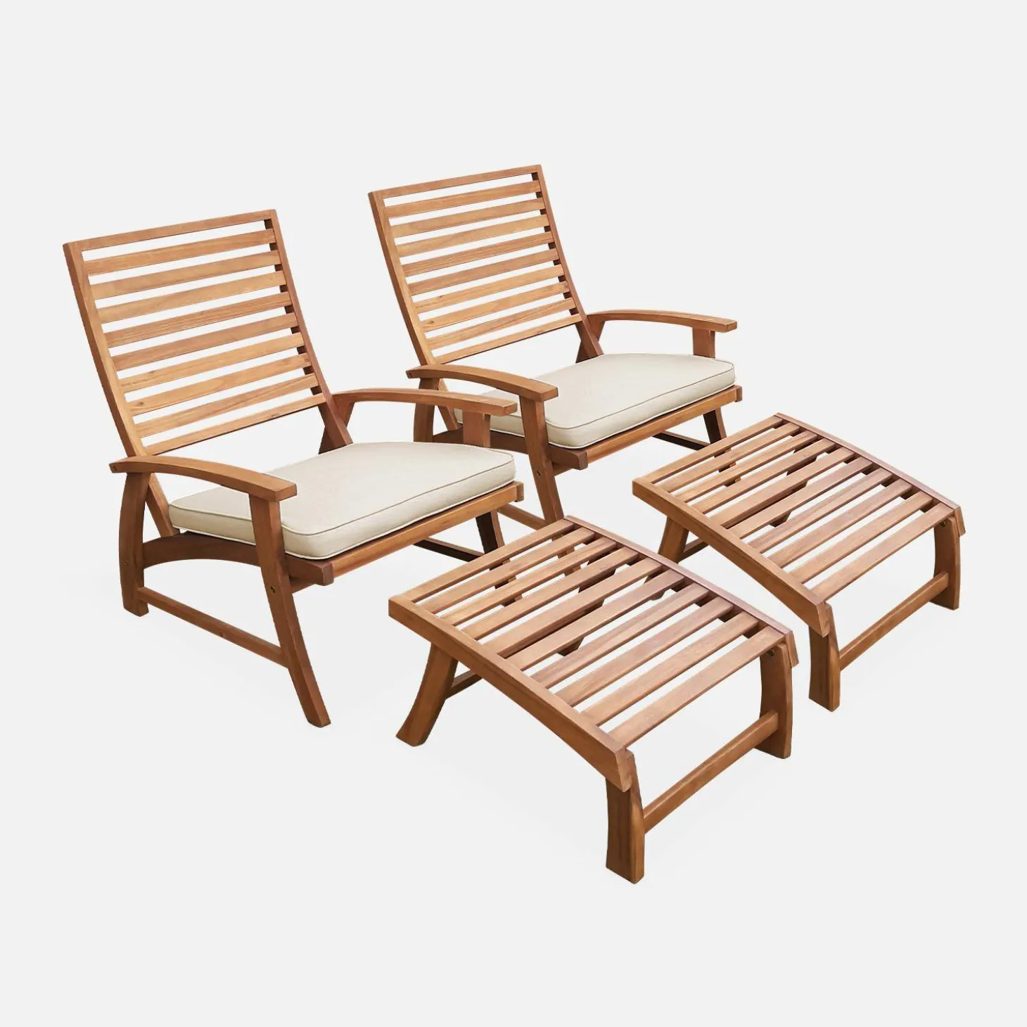Silla con reposapiés de madera, set de 2