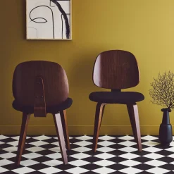 Silla curvada de madera y borreguito, set de 2