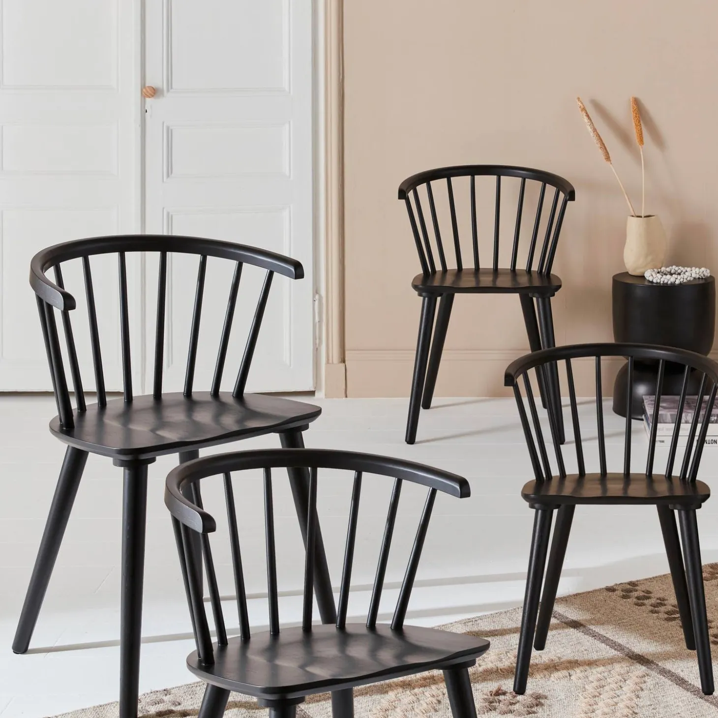 Silla de bar de madera, set de 4